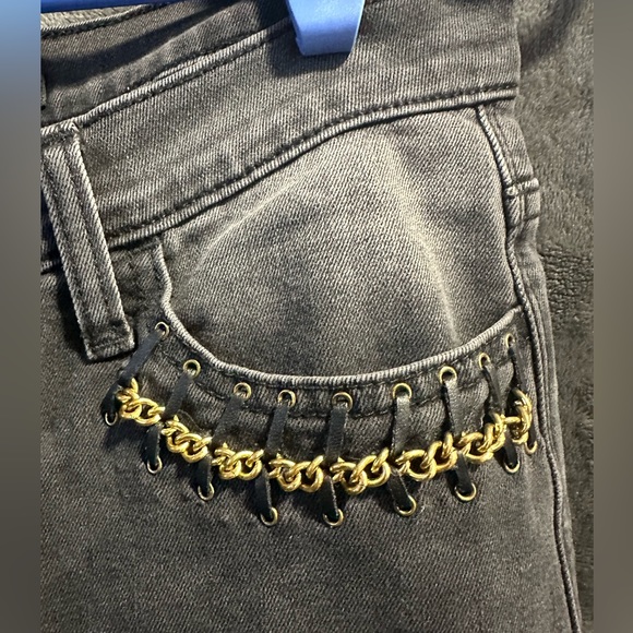Women’s Rock & Republic Black Jeans With Gold Chain Detail Pockets Size 4 - Picture 5 of 9